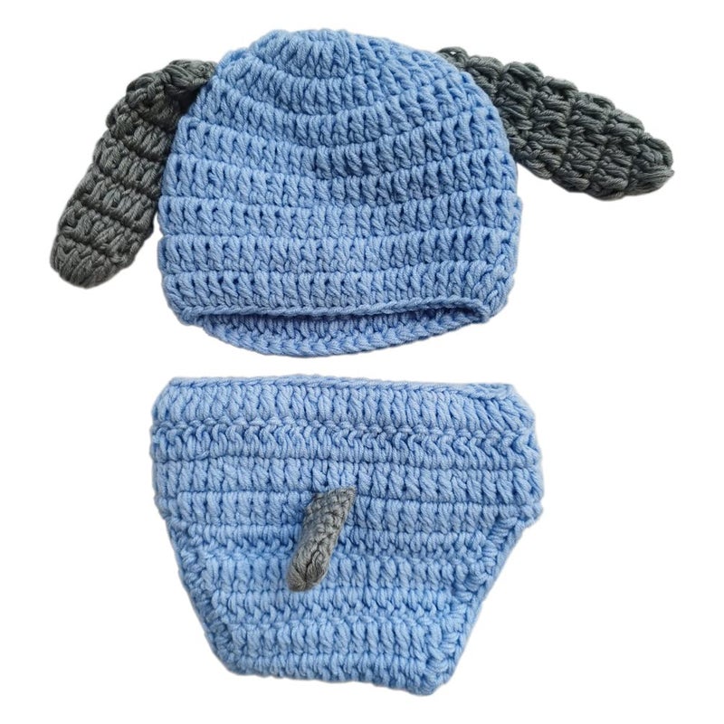 Vedory Fashion Newborn Baby Photography Props Boy Girls Photo Shoot Props Outfits Crochet Knitted Costume Unisex Cute Infant Hat Pants Set (Blue Dog) - Image 5